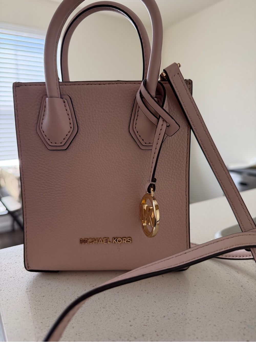 Michael Kors Blush Pebbled Leather Mini Tote with Gold Accent